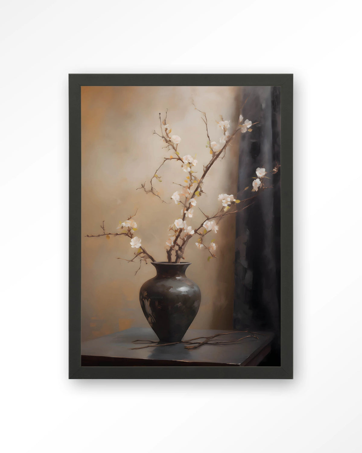 Light Blossom Vase – bloesemtak in zwarte vaas – Art print – Hout zwart