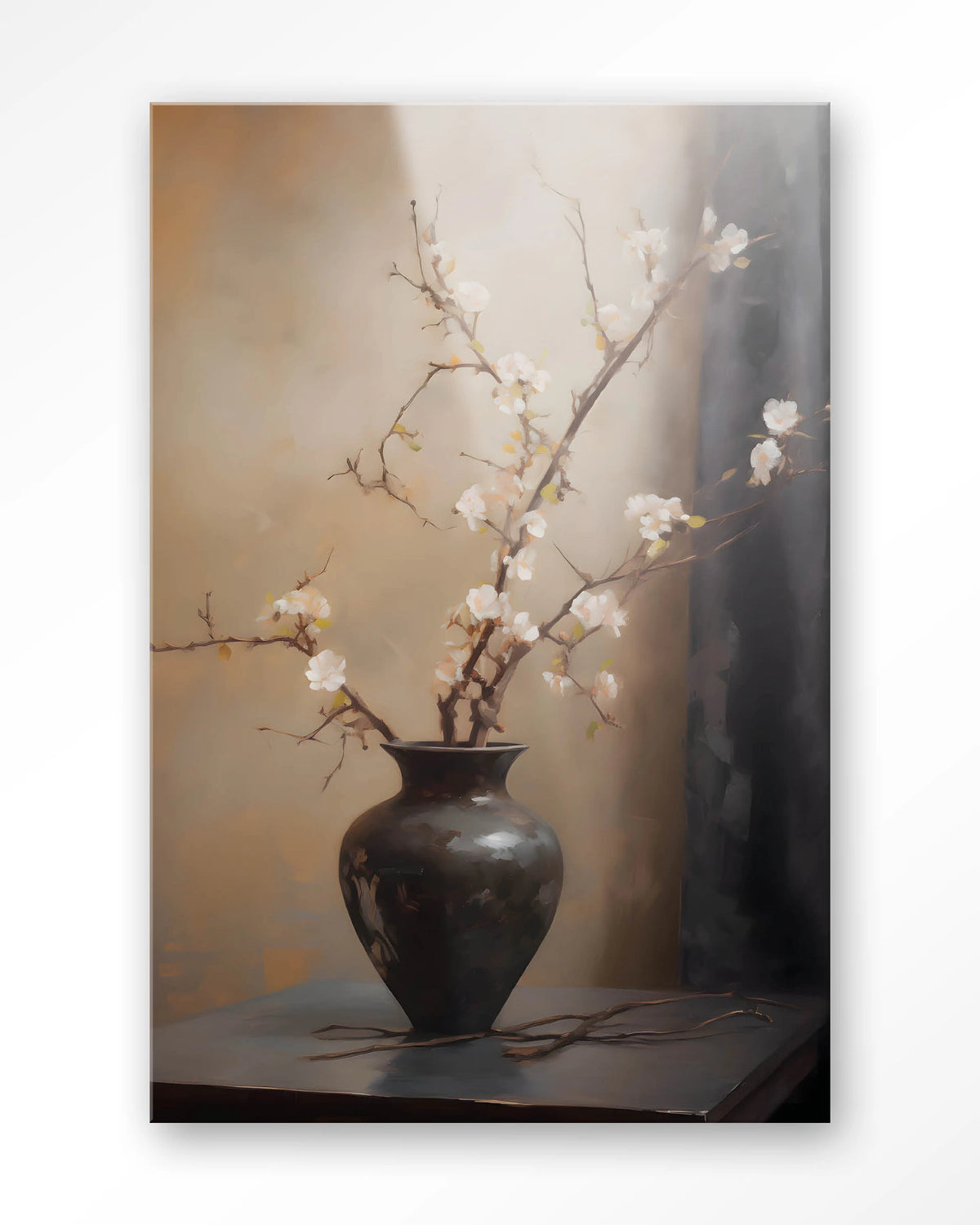 Light Blossom Vase – bloesemtak in zwarte vaas – Glas – Blinde montage