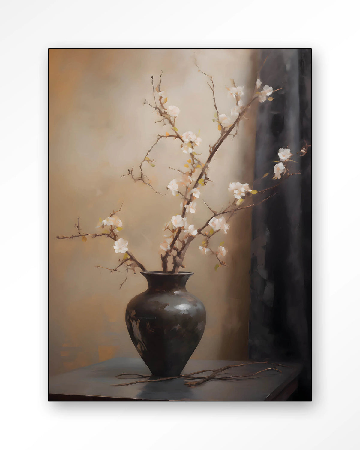 Light Blossom Vase – bloesemtak in zwarte vaas – Wandkleed – Frame – zwart