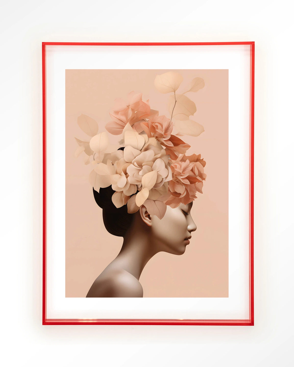 Leave Crown – vrouw met bloemenkroon in perzik – Art print – Acryl roze