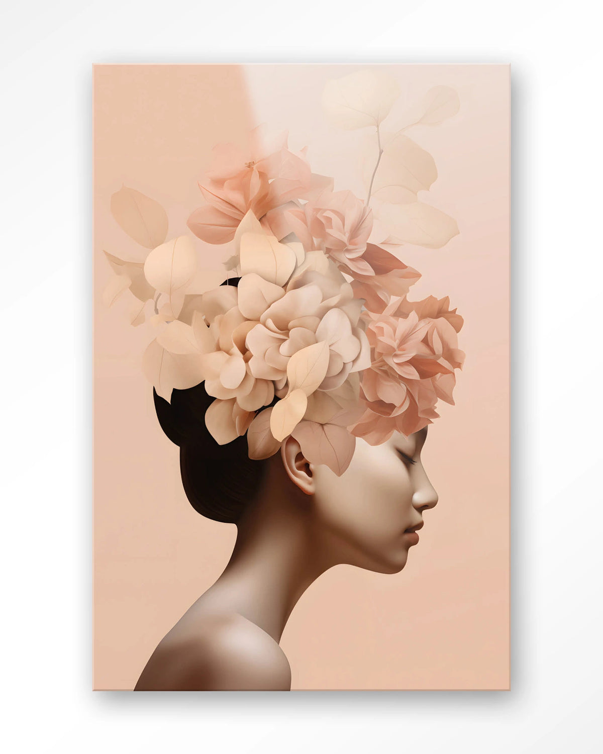 Leave Crown – vrouw met bloemenkroon in perzik – Glas – Blinde montage