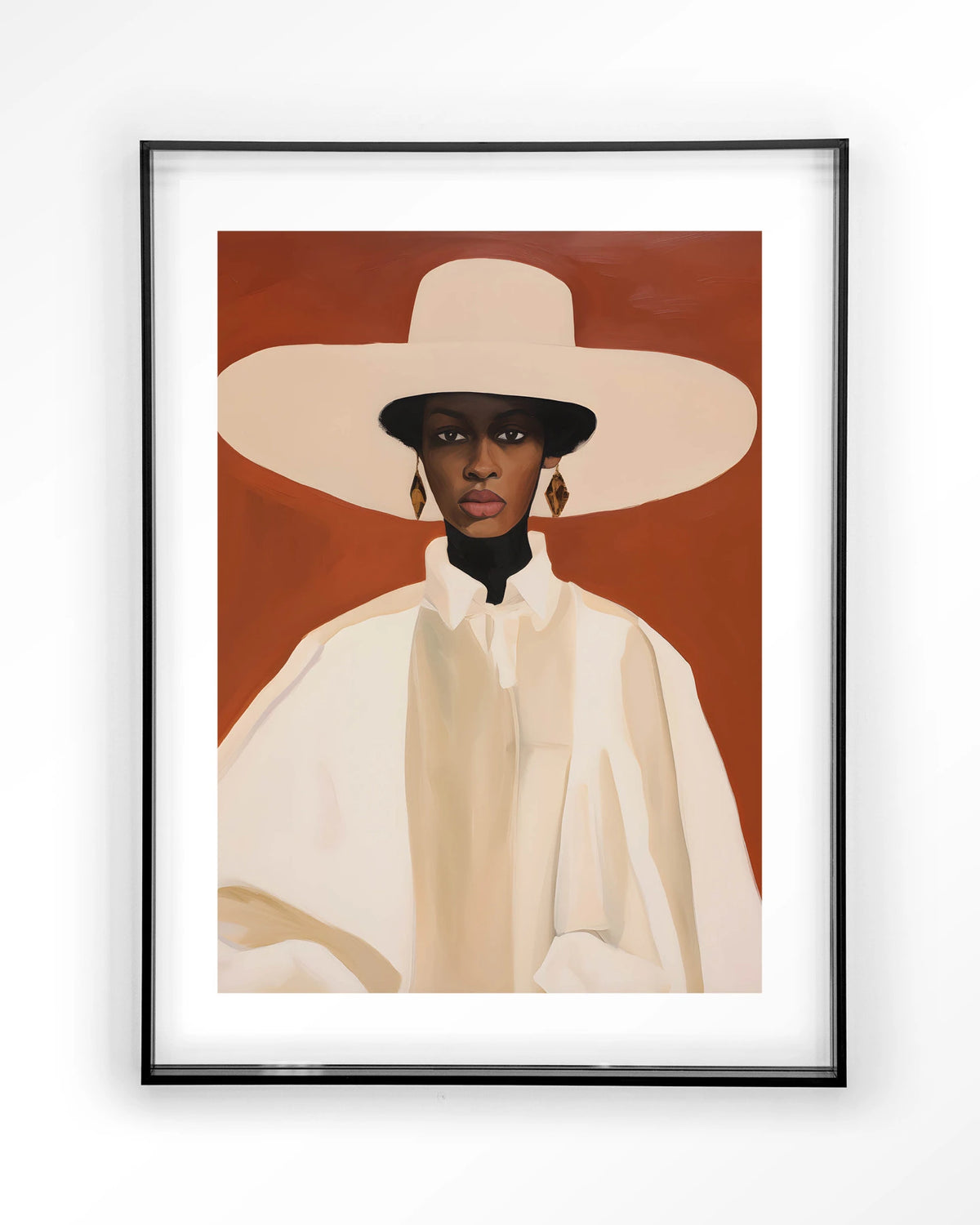 Louise – vrouw met witte hoed – Art print – Acryl zwart