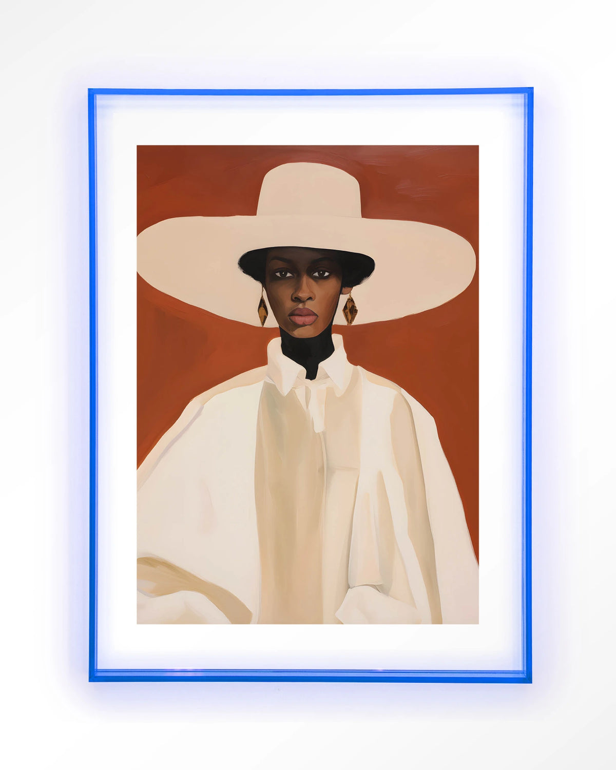 Louise – vrouw met witte hoed – Art print – Acryl lichtblauw