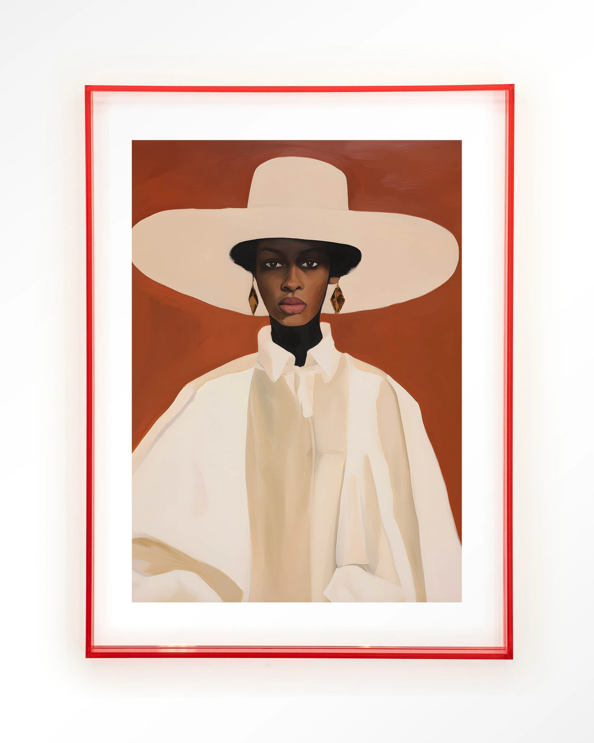Louise – vrouw met witte hoed – Art print – Acryl roze