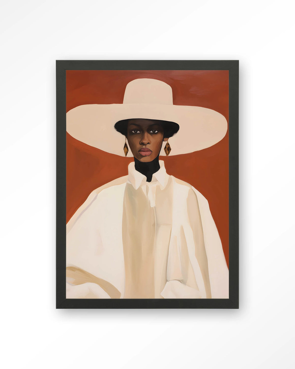 Louise – vrouw met witte hoed – Art print – Hout zwart