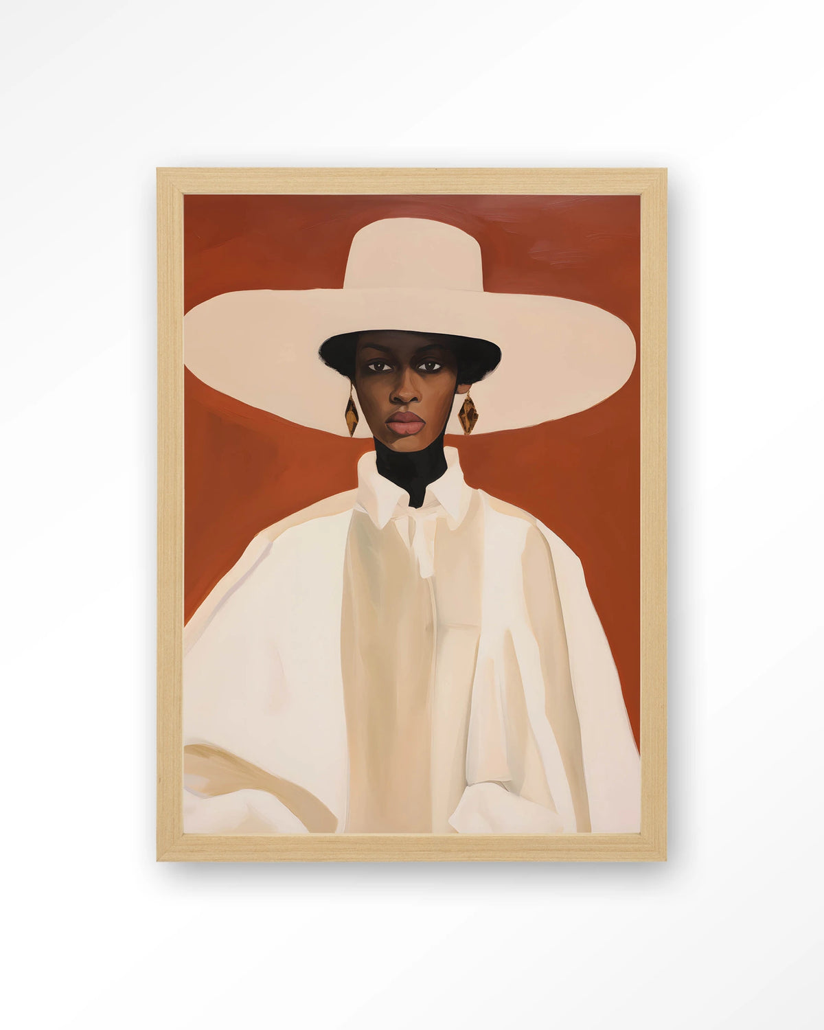 Louise – vrouw met witte hoed – Art print – Hout naturel