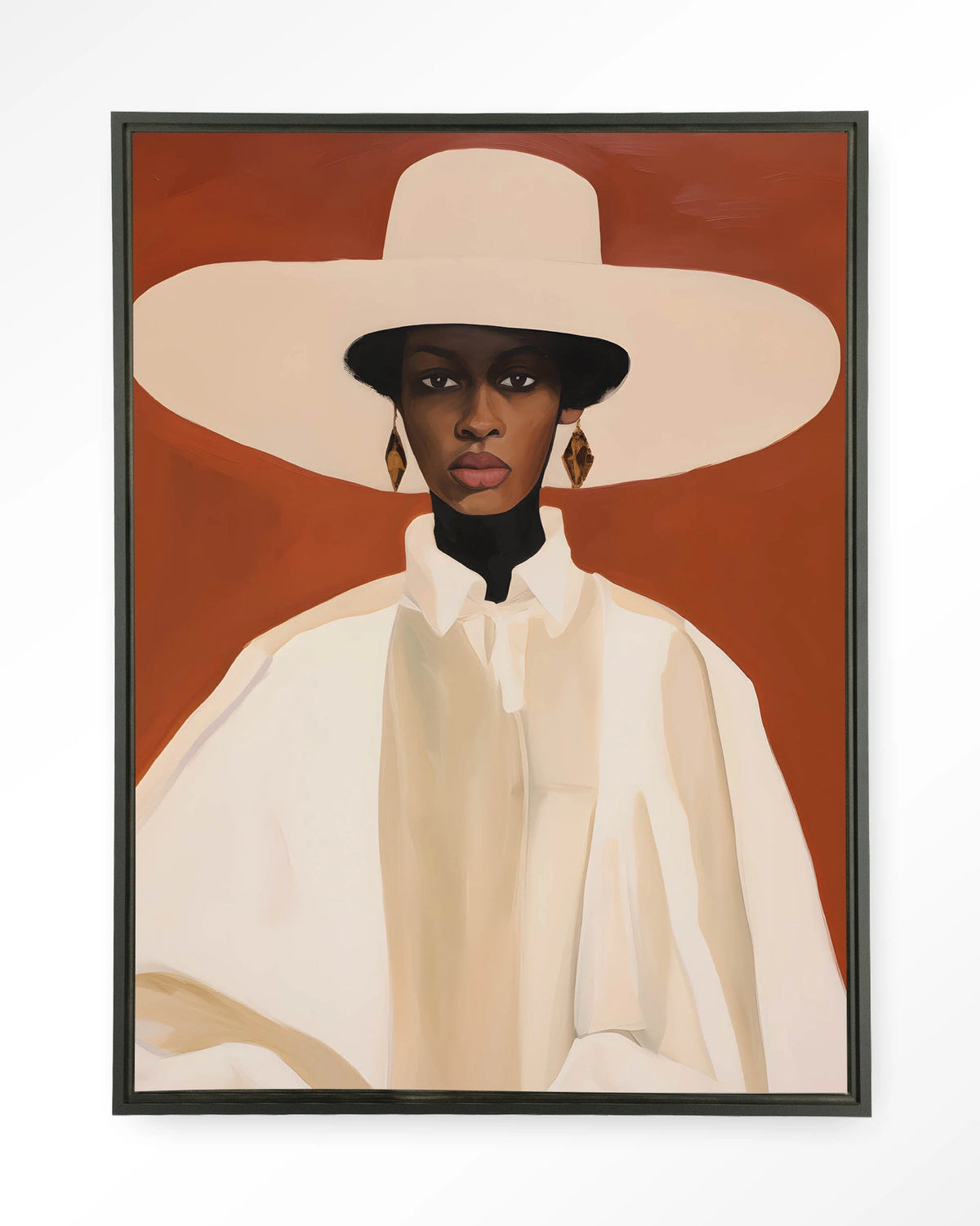 Louise – vrouw met witte hoed – Wandkleed – Floating frame – zwart