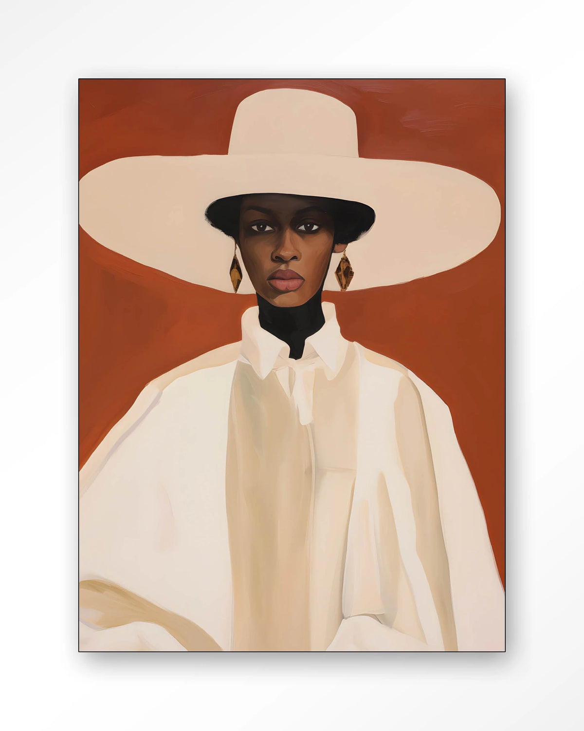 Louise – vrouw met witte hoed – Wandkleed – Frame – zwart