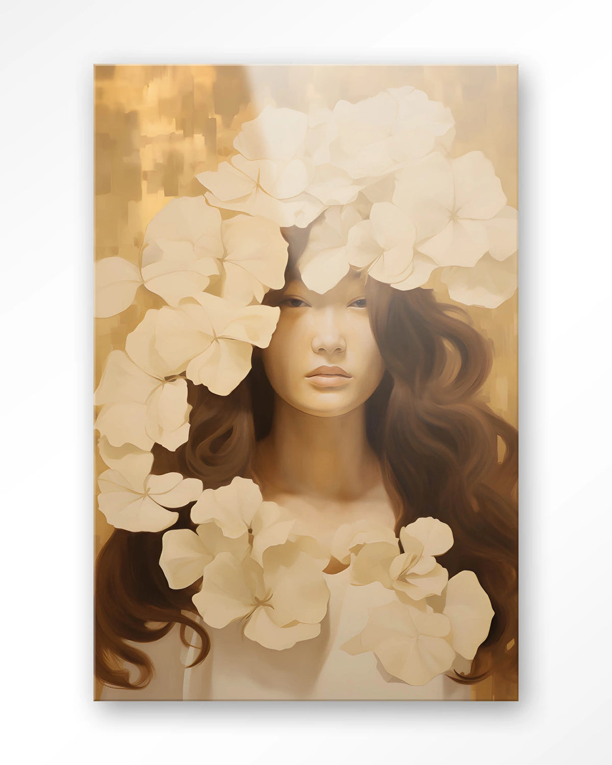 Lola – vrouw met witte bloemen – Glas – Blinde montage