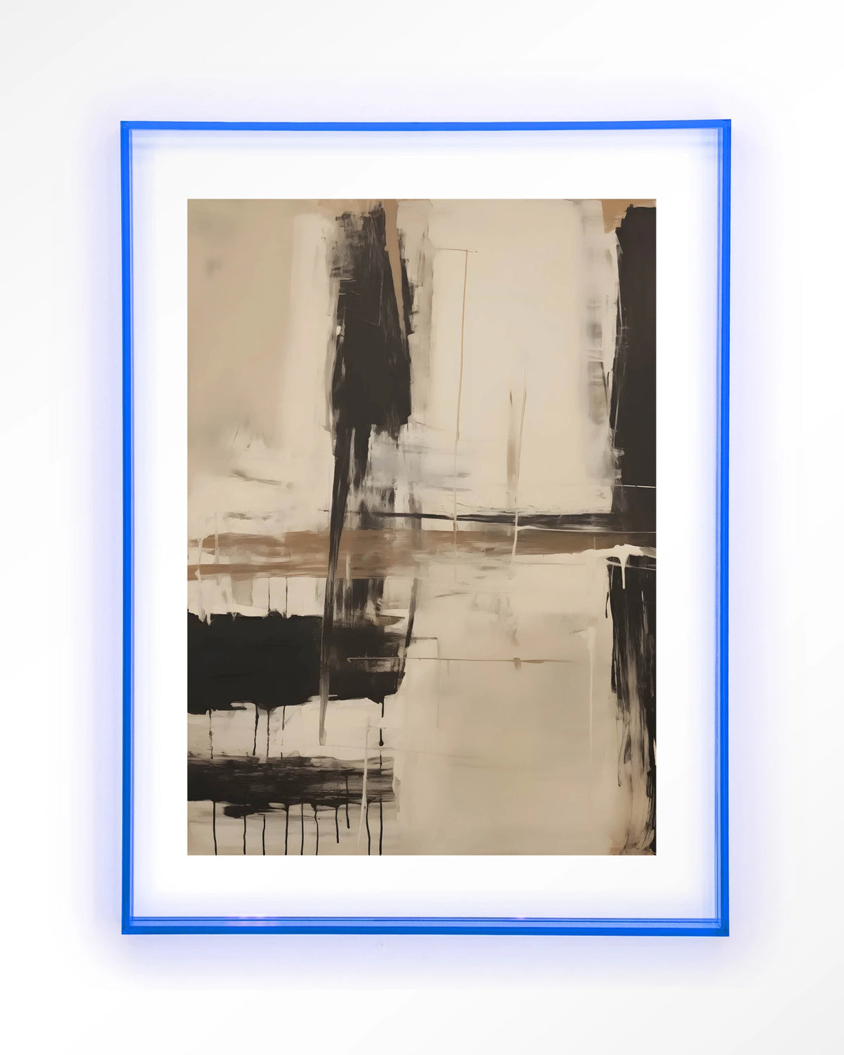 Noire – abstract in zwart en beige – Art print – Acryl lichtblauw