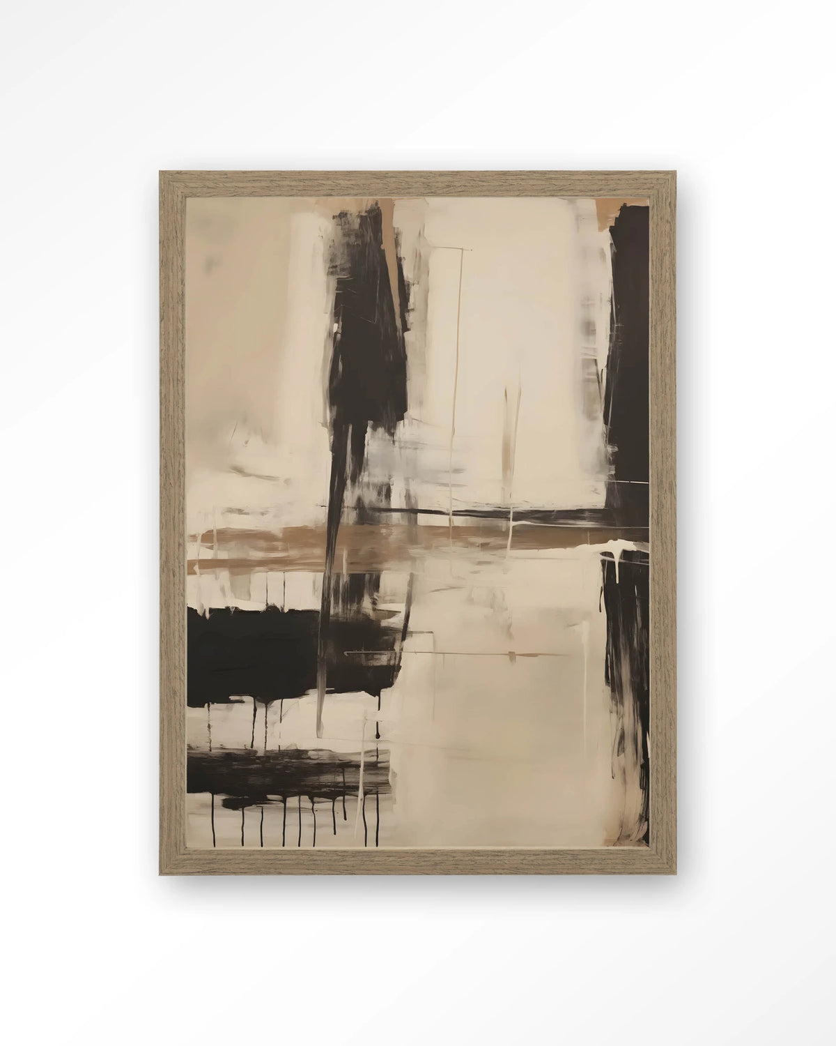 Noire – abstract in zwart en beige – Art print – Hout bruin