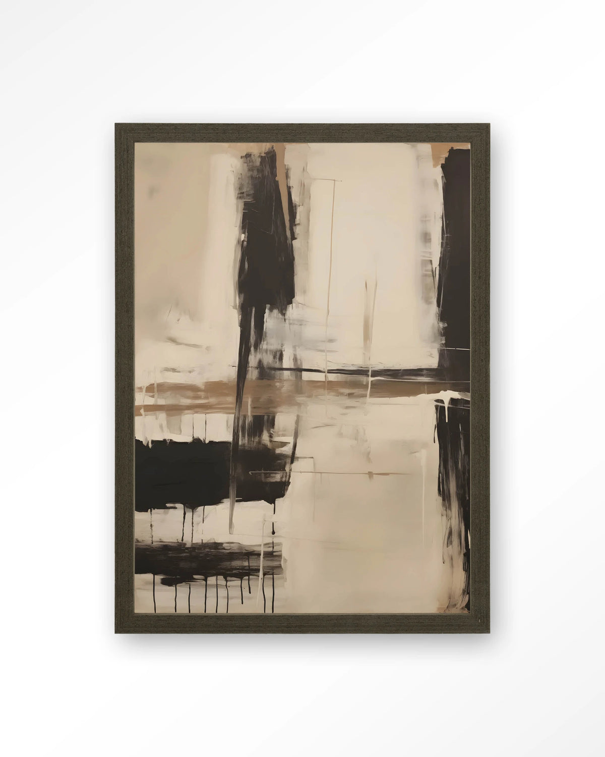 Noire – abstract in zwart en beige – Art print – Hout donkerbruin