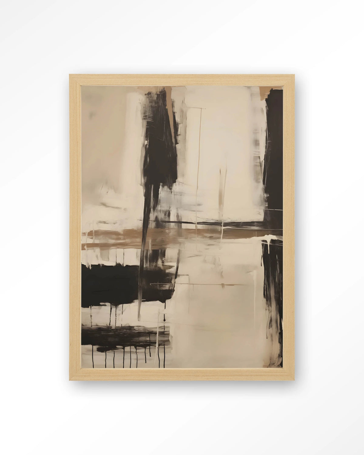 Noire – abstract in zwart en beige – Art print – Hout naturel