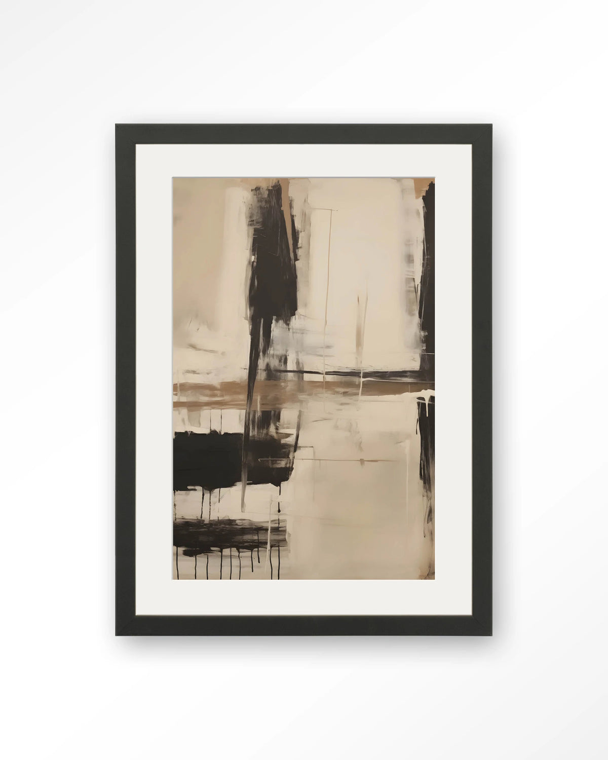 Noire – abstract in zwart en beige – Art print – Hout zwart + passe-partout
