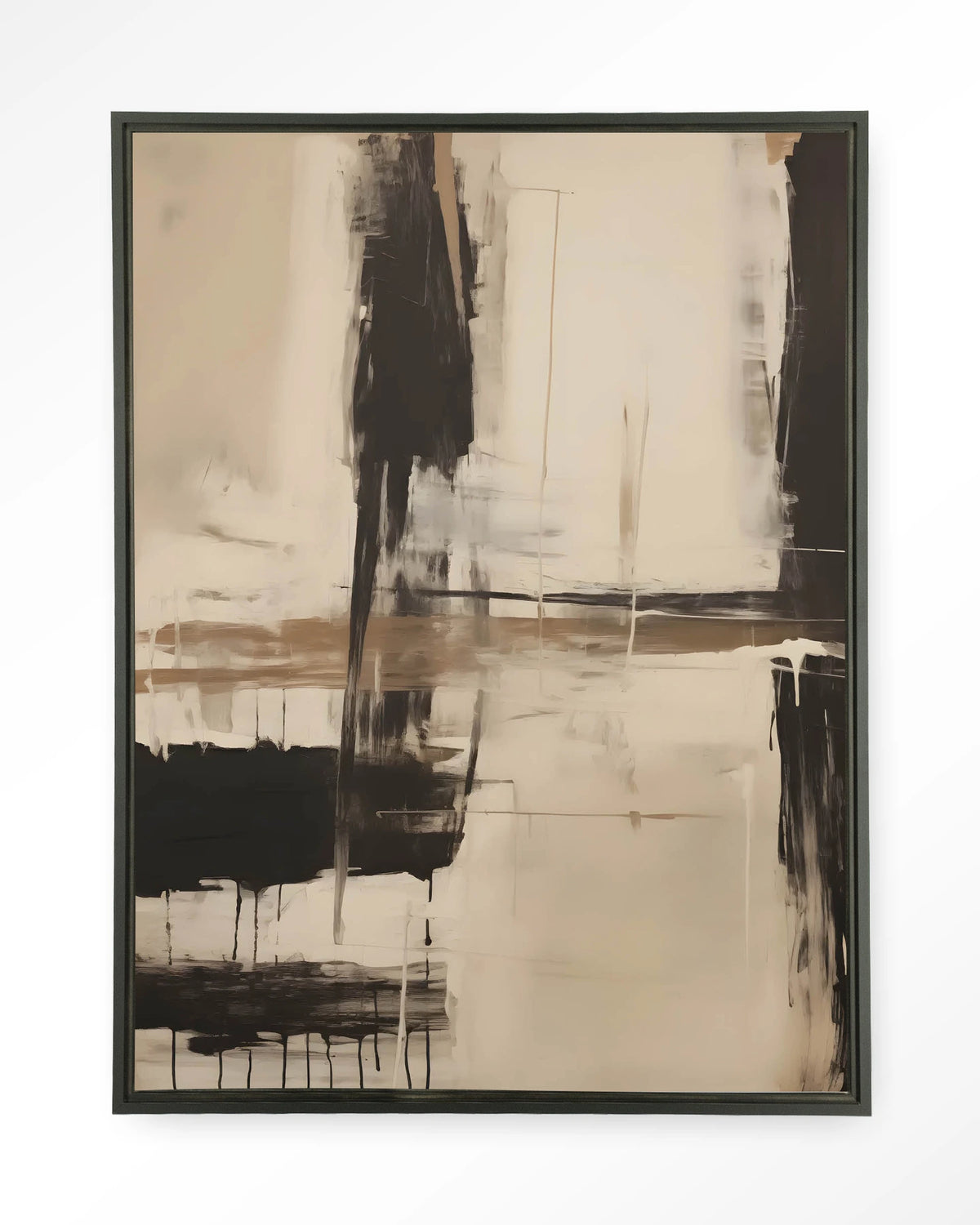 Noire – abstract in zwart en beige – Wandkleed – Floating frame – zwart