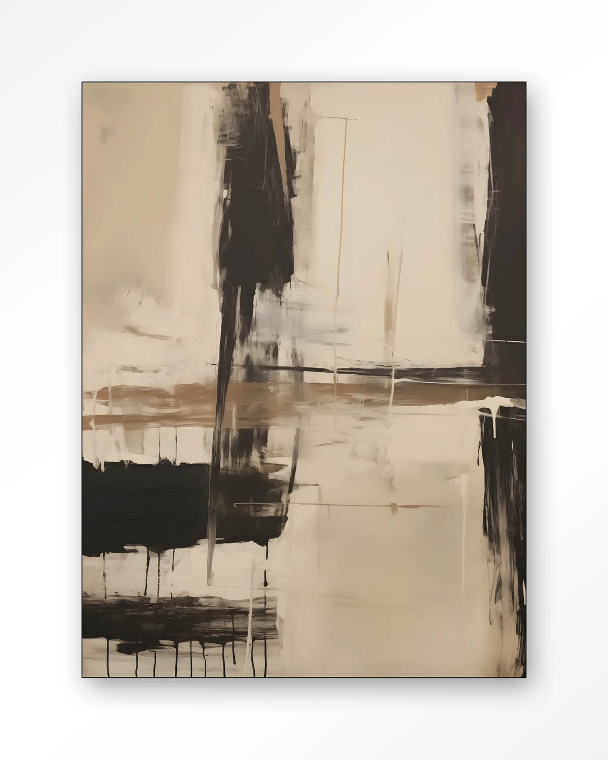 Noire – abstract in zwart en beige – Wandkleed – Frame – zwart
