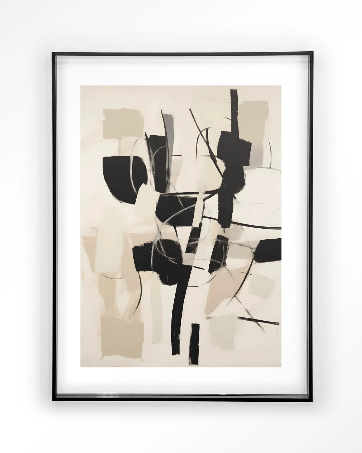 Soleyo – abstract zwart op beige – Art print – Acryl zwart