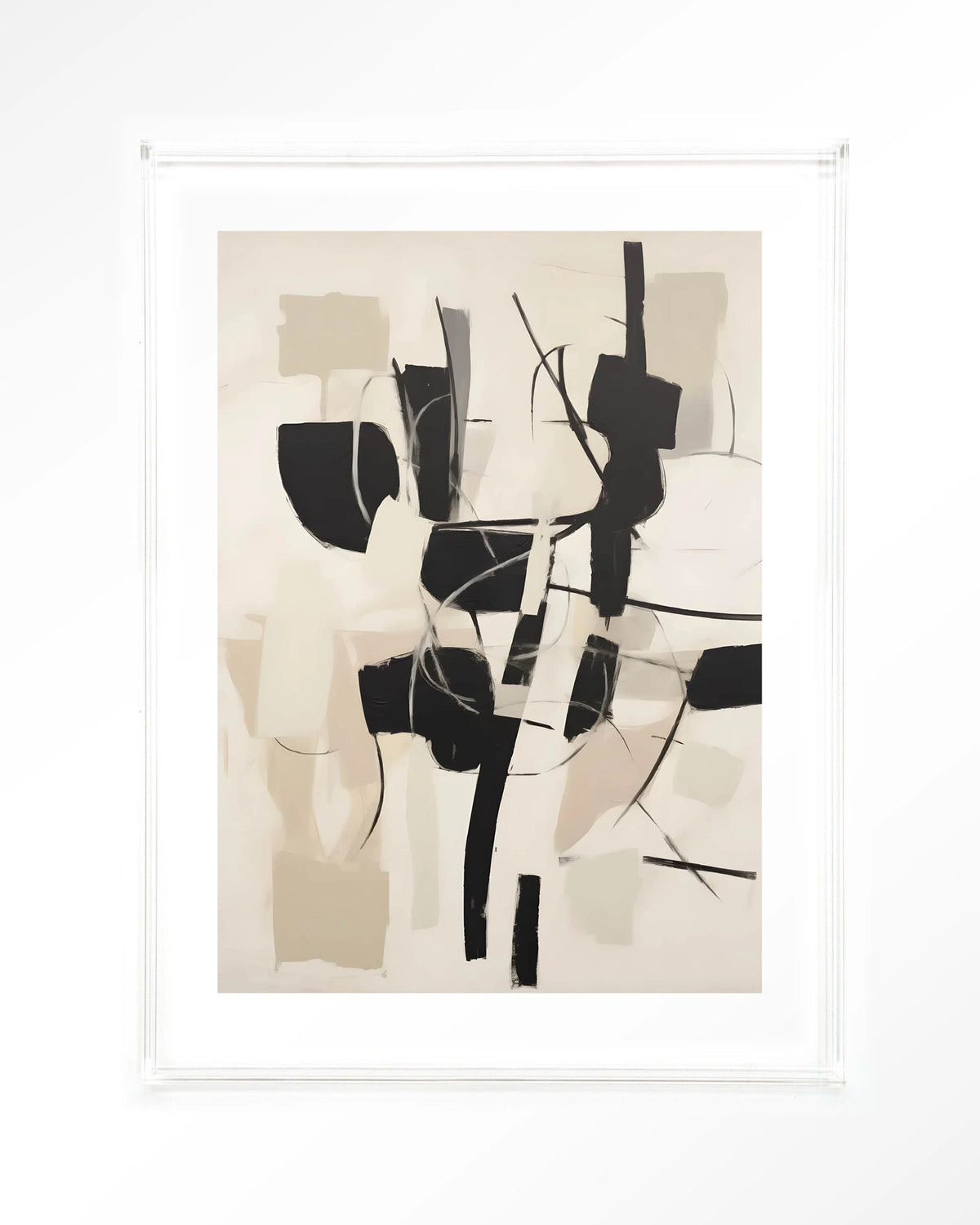 Soleyo – abstract zwart op beige – Art print – Acryl doorzichtig