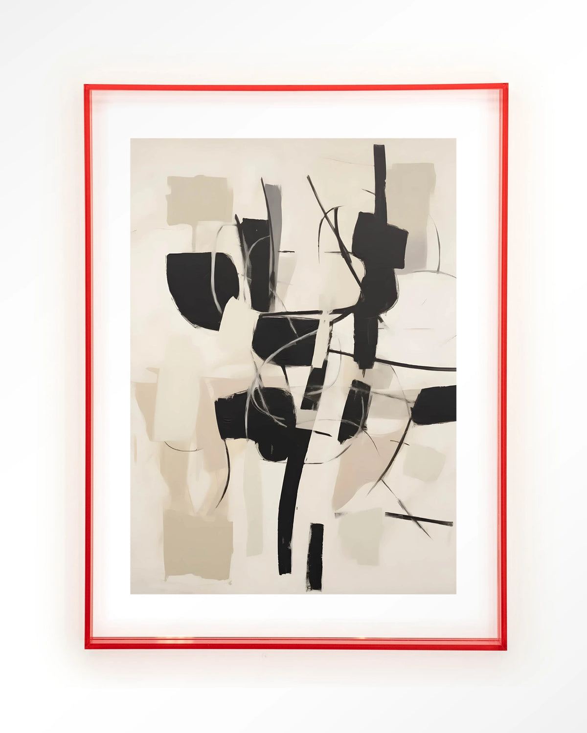Soleyo – abstract zwart op beige – Art print – Acryl roze