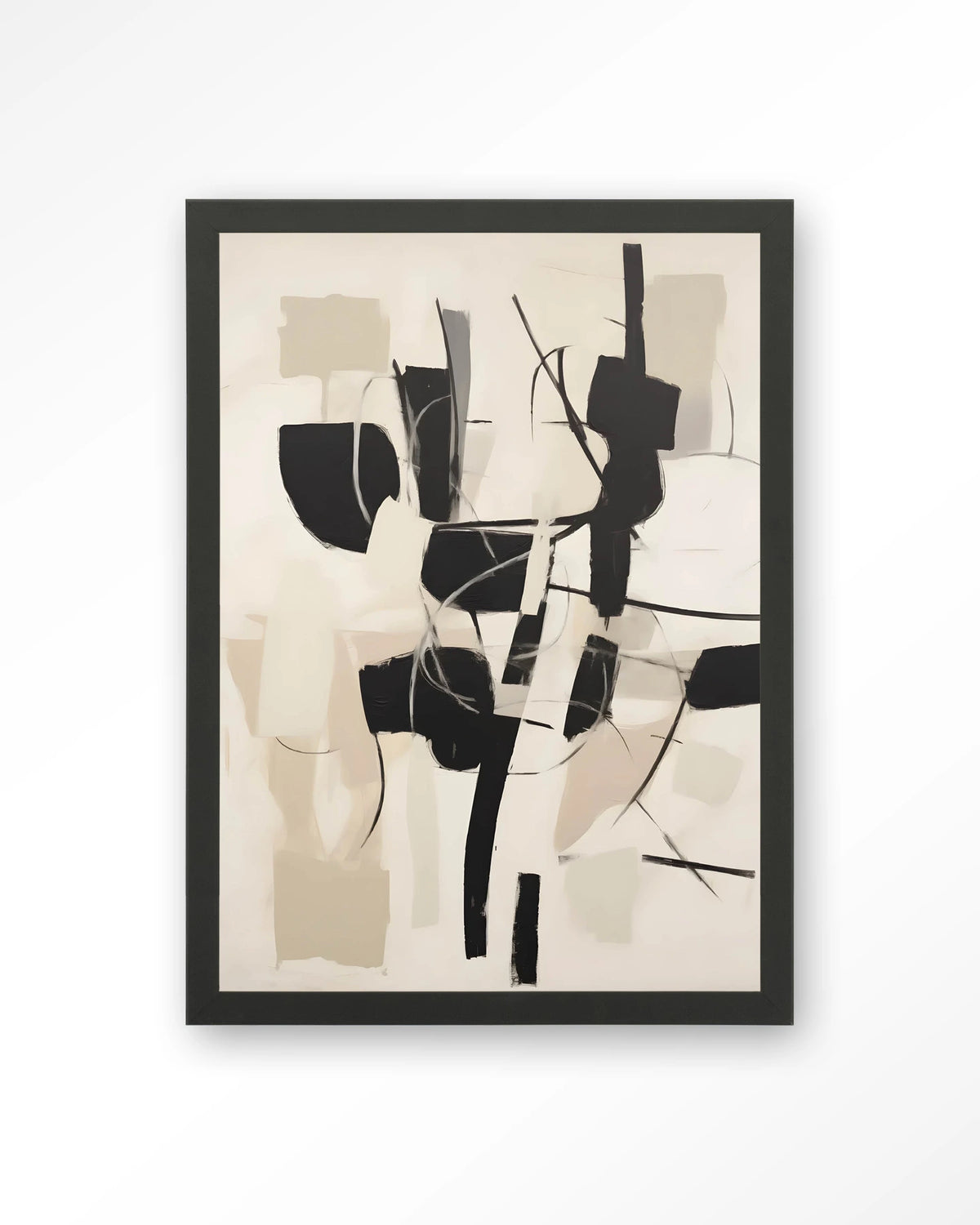 Soleyo – abstract zwart op beige – Art print – Hout zwart