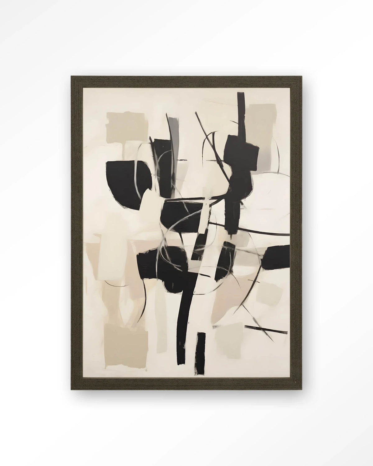 Soleyo – abstract zwart op beige – Art print – Hout donkerbruin