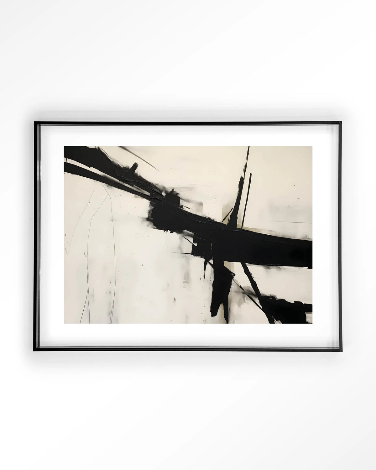 Montagne – abstract in zwart-wit penseelstreken – Art print – Acryl zwart