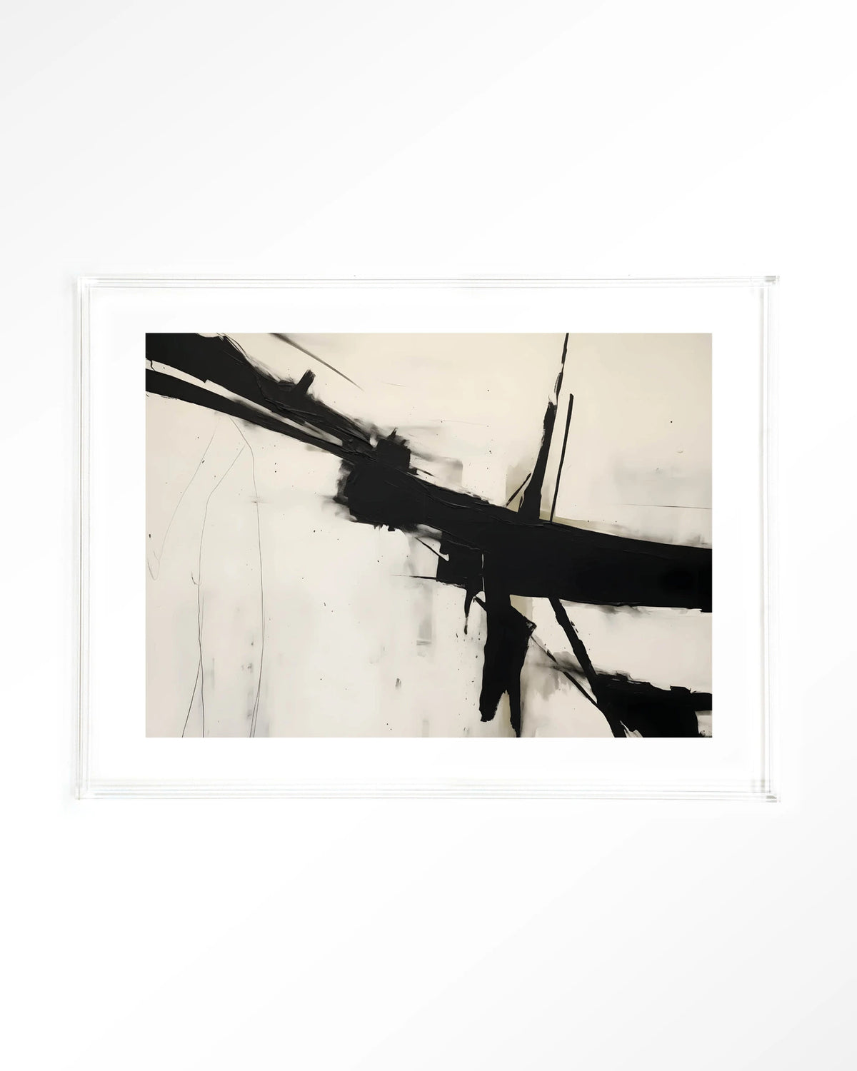 Montagne – abstract in zwart-wit penseelstreken – Art print – Acryl doorzichtig