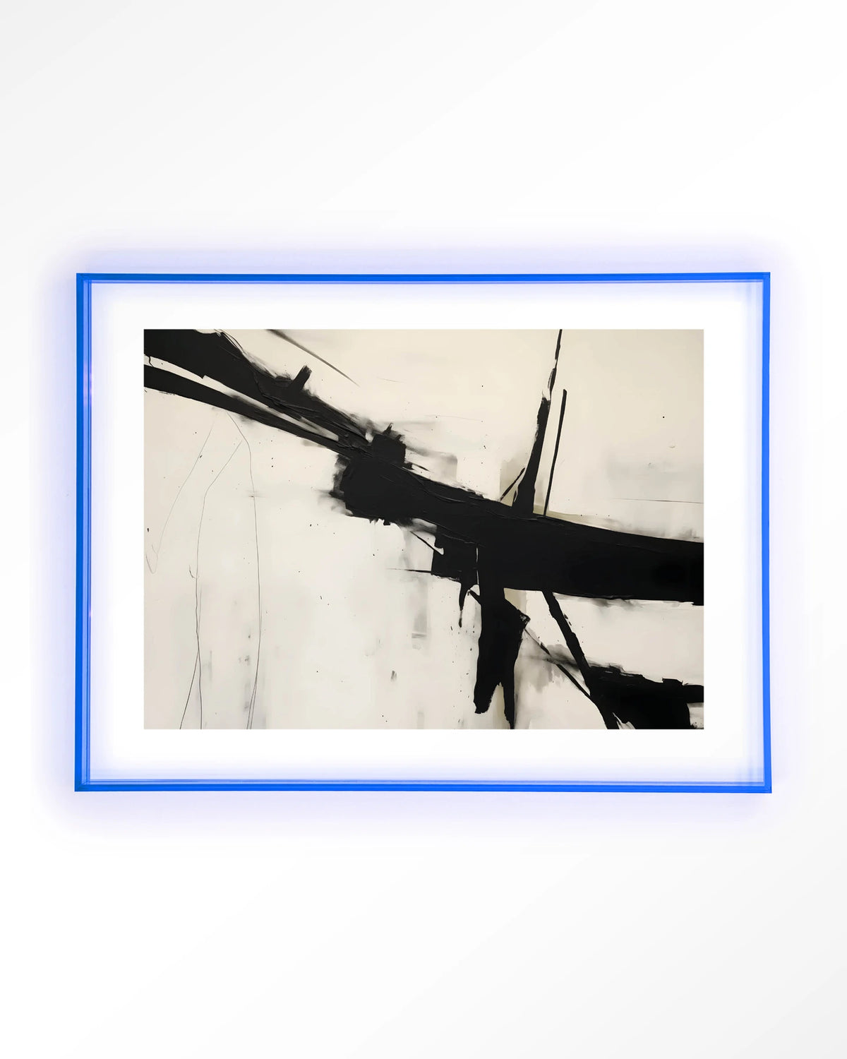 Montagne – abstract in zwart-wit penseelstreken – Art print – Acryl lichtblauw