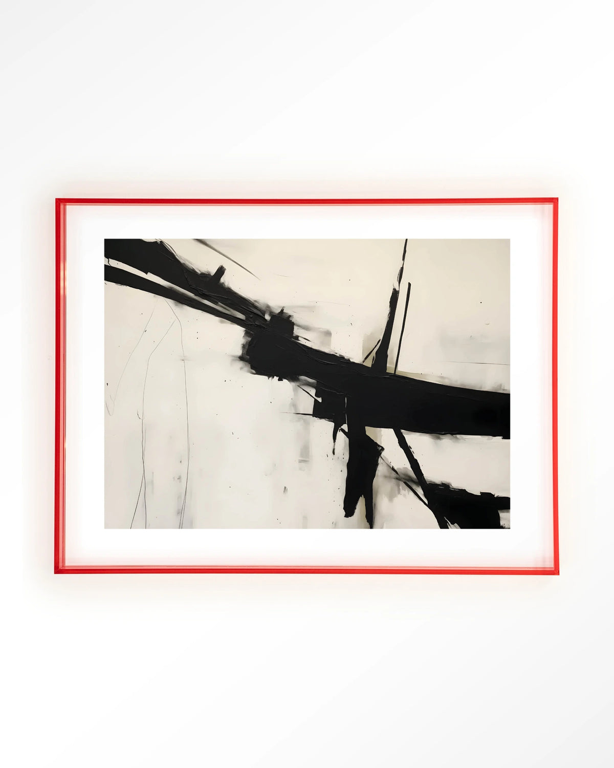 Montagne – abstract in zwart-wit penseelstreken – Art print – Acryl roze