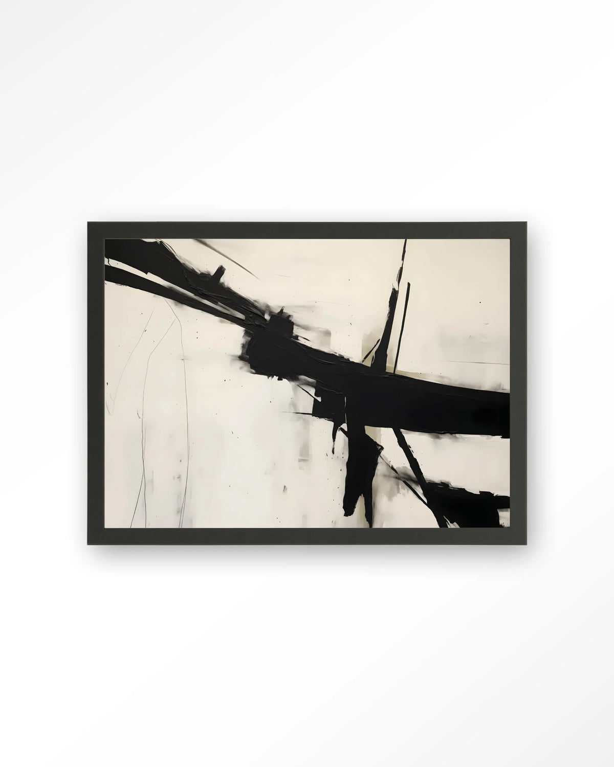 Montagne – abstract in zwart-wit penseelstreken – Art print – Hout zwart