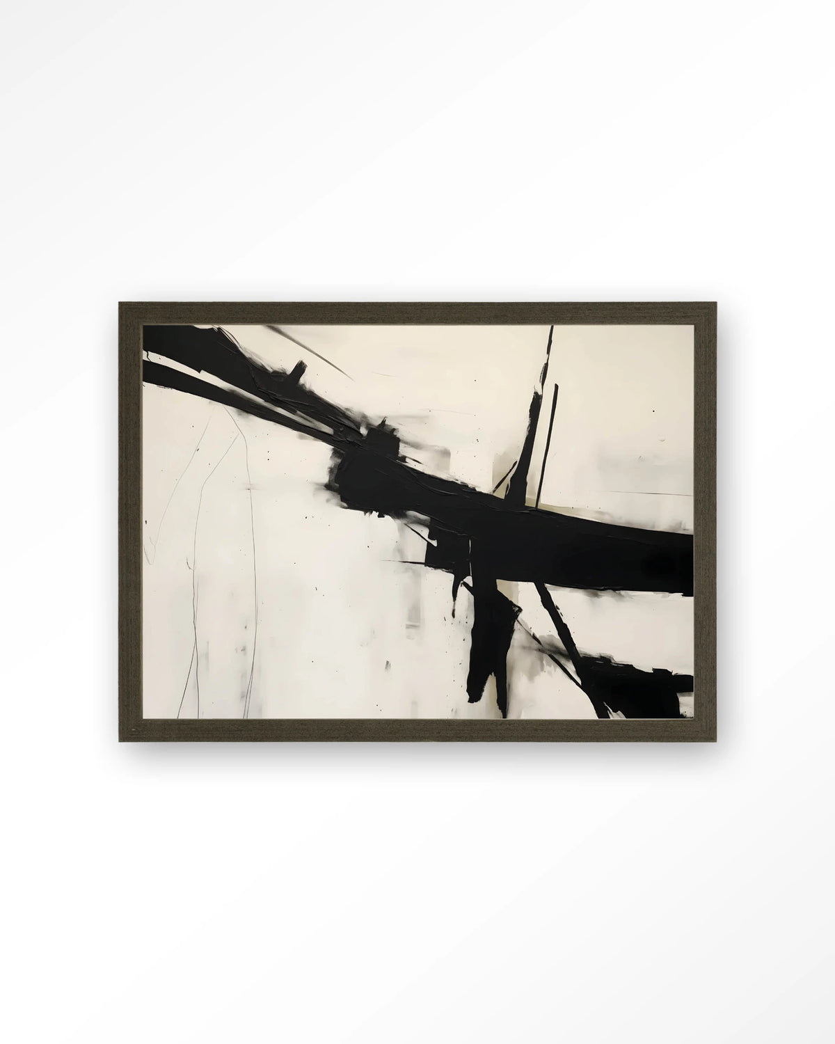 Montagne – abstract in zwart-wit penseelstreken – Art print – Hout donkerbruin