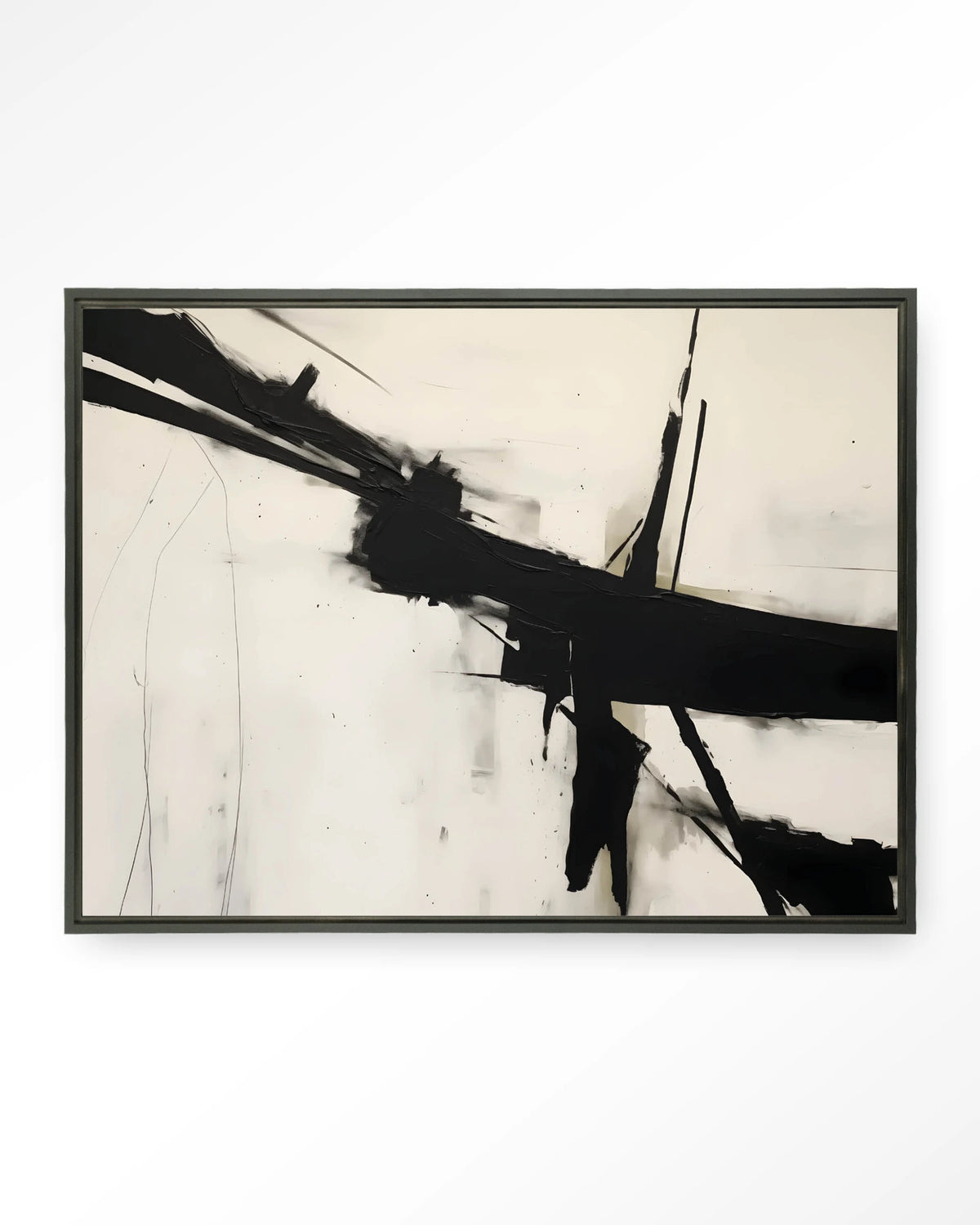 Montagne – abstract in zwart-wit penseelstreken – Wandkleed – Floating frame – zwart
