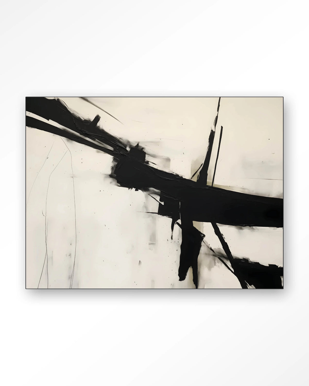 Montagne – abstract in zwart-wit penseelstreken – Wandkleed – Frame – zwart