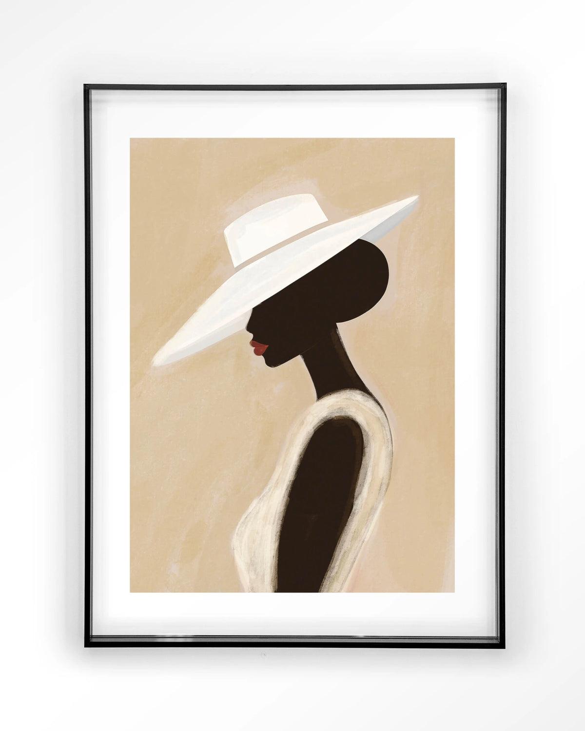 Lady – vrouw met witte hoed – Art print – Acryl zwart