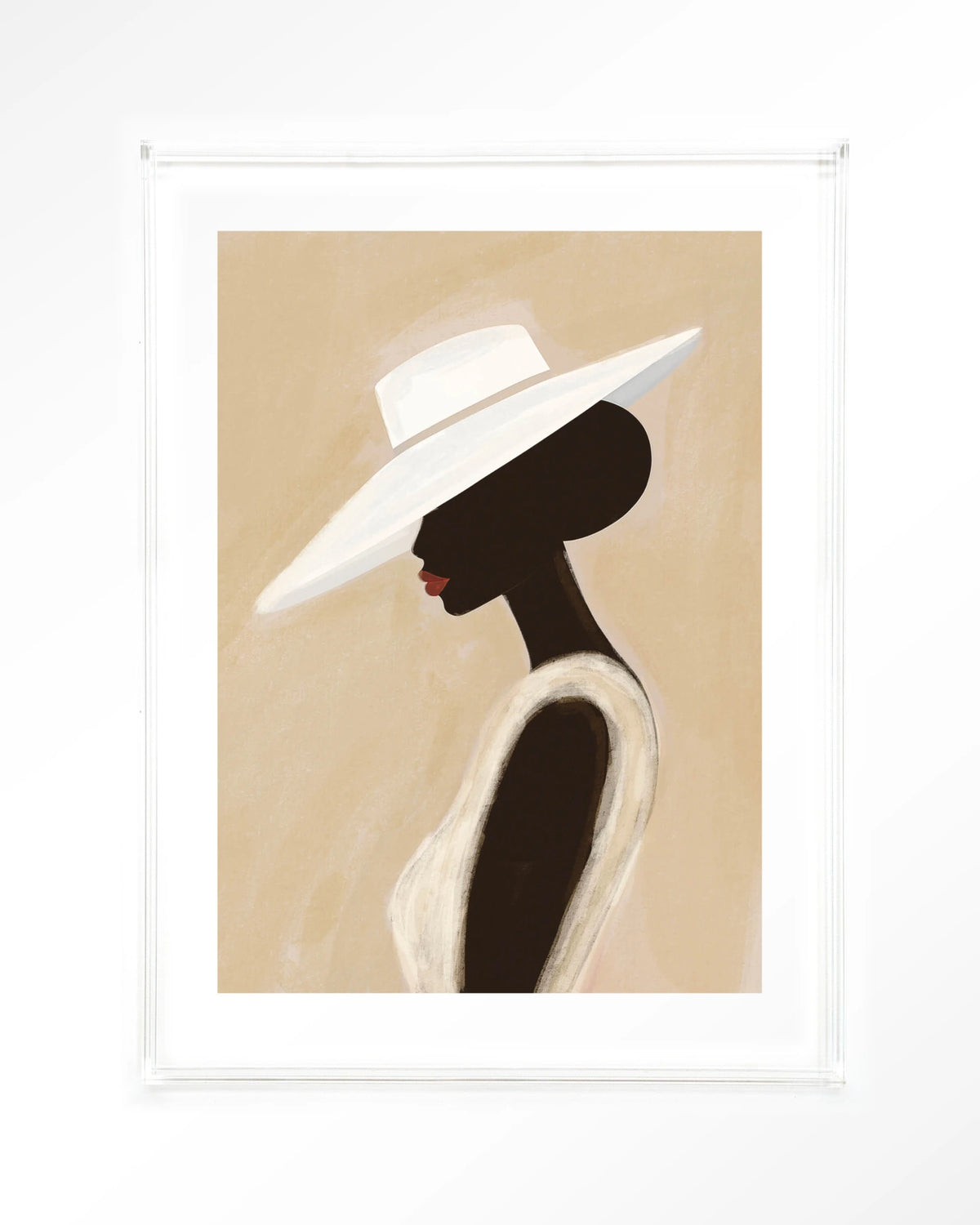 Lady – vrouw met witte hoed – Art print – Acryl doorzichtig