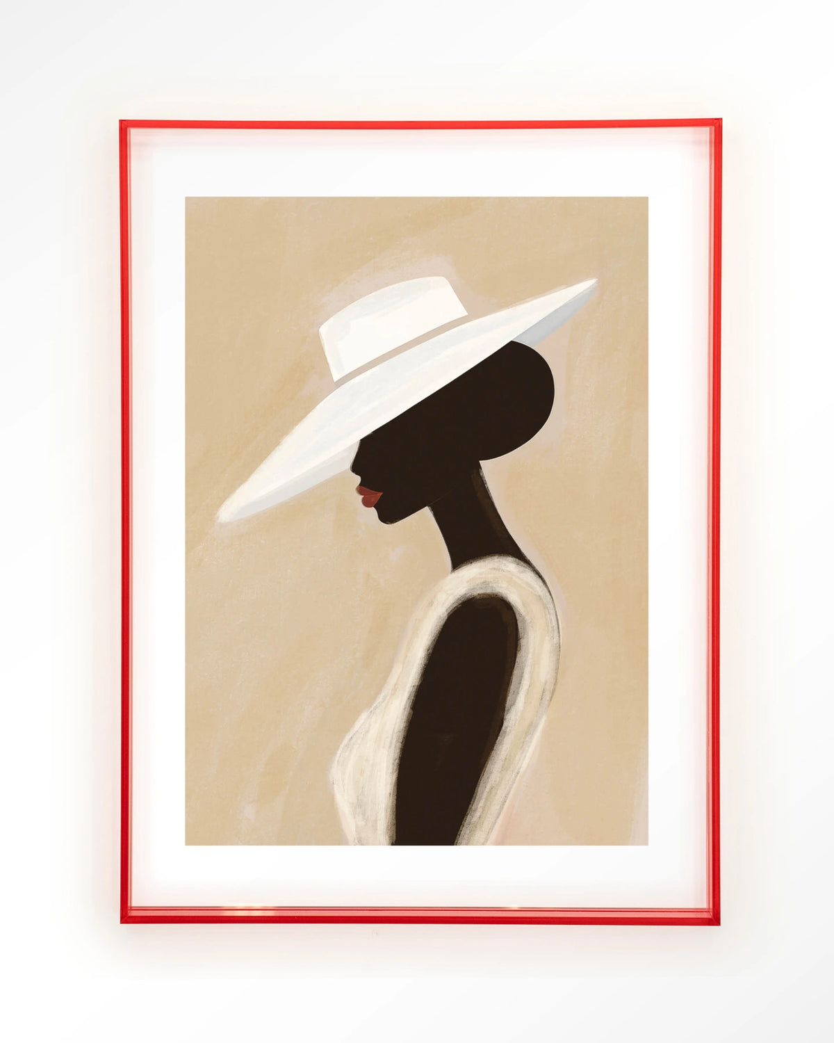 Lady – vrouw met witte hoed – Art print – Acryl roze
