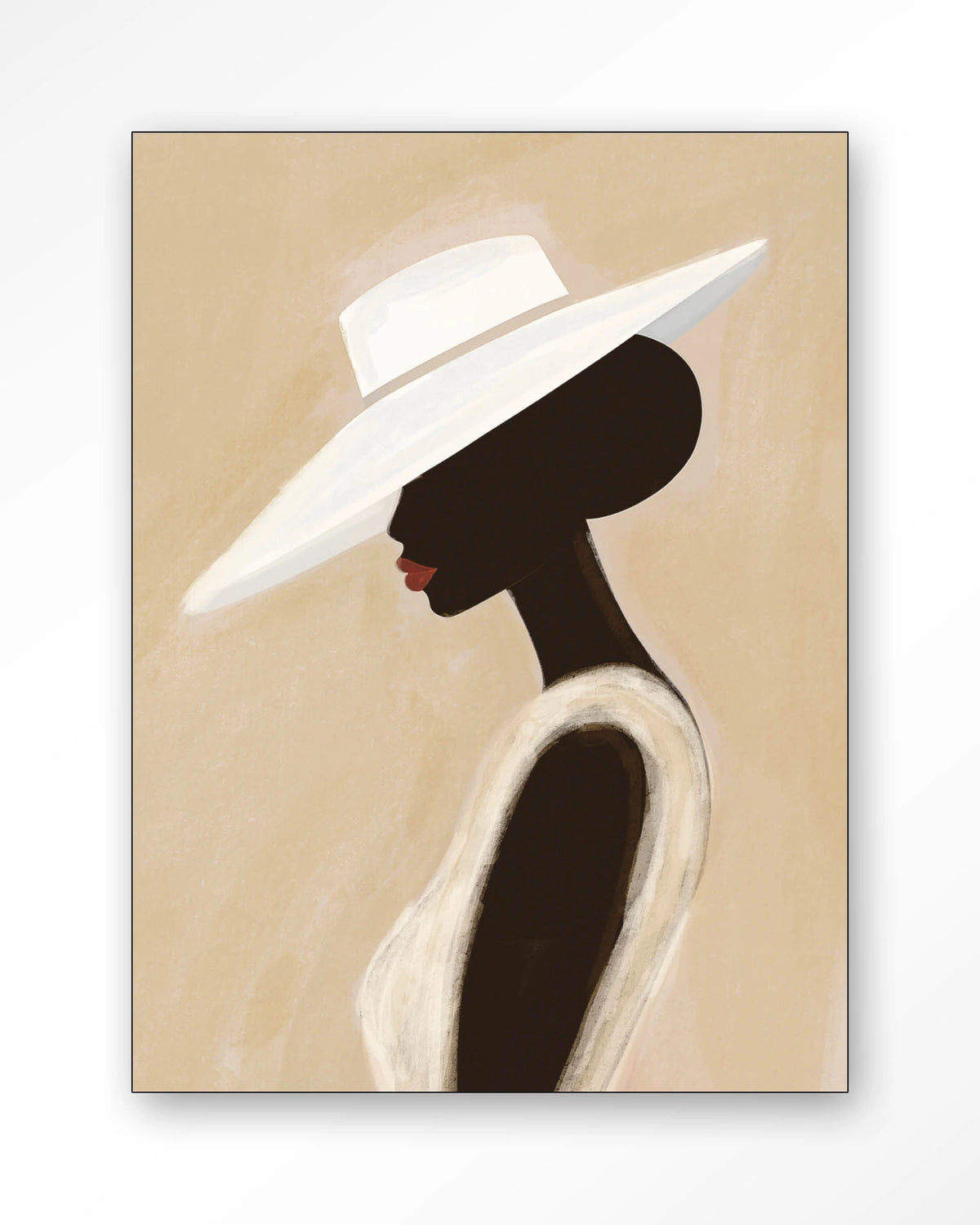 Lady – vrouw met witte hoed – Wandkleed – Frame – zwart