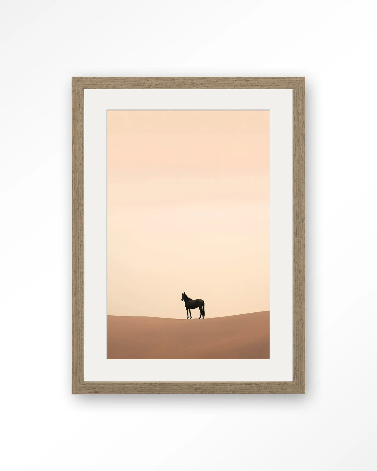 Desert Horse – paard in woestijn – Art print – Hout bruin + passe-partout