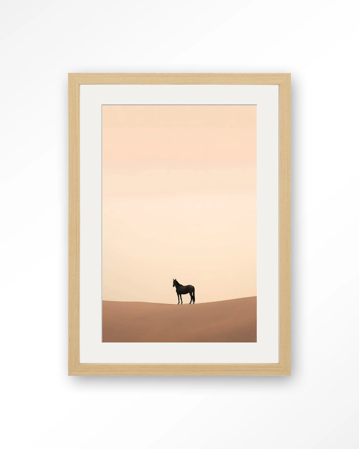 Desert Horse – paard in woestijn – Art print – Hout naturel + passe-partout