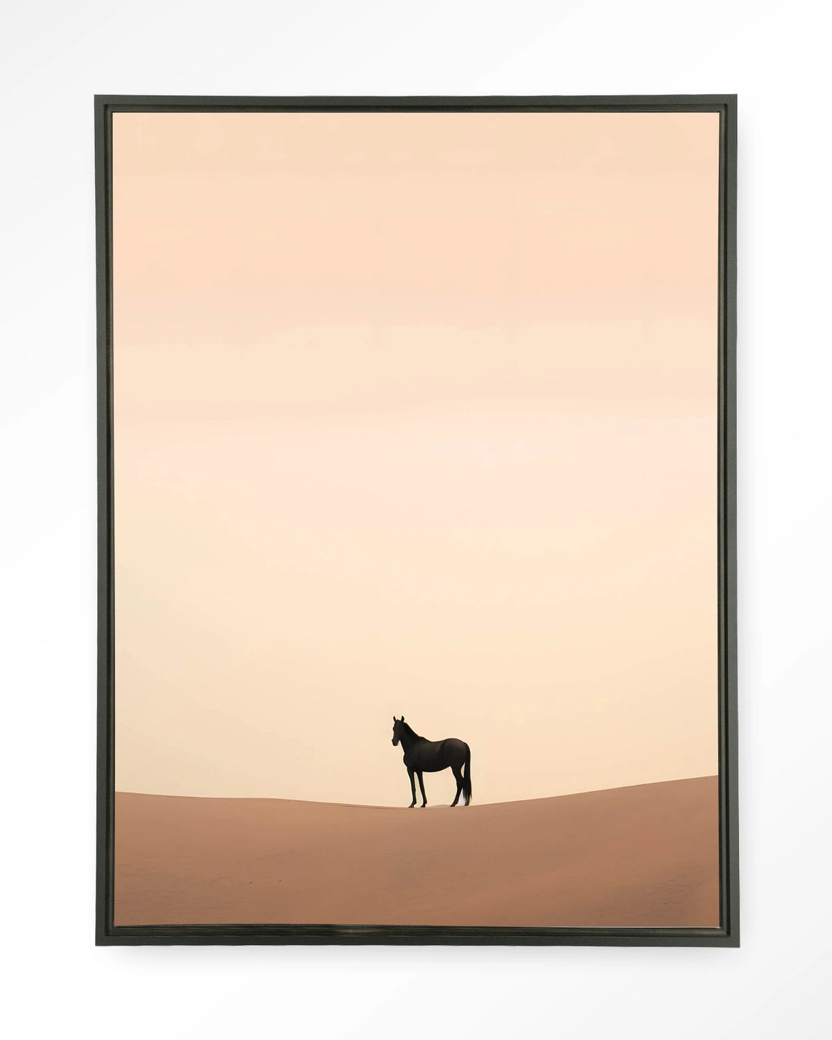 Desert Horse – paard in woestijn – Wandkleed – Floating frame – zwart