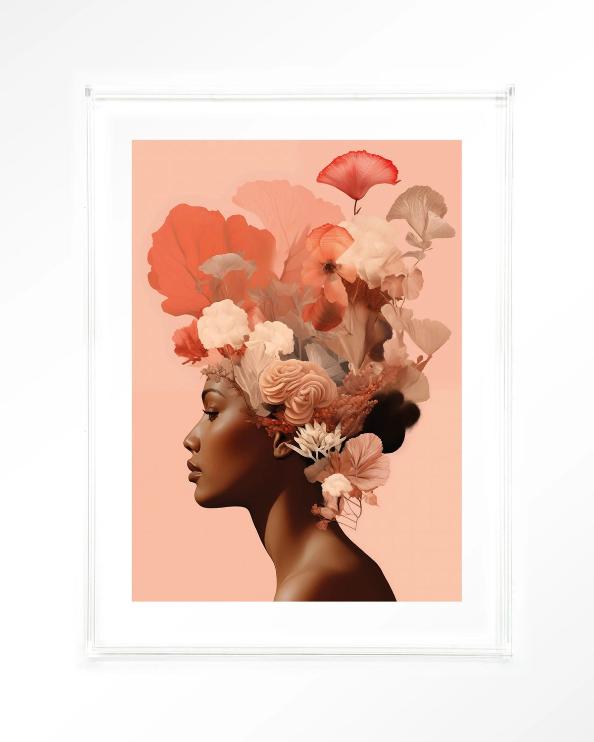 Flower Crown – vrouw met bloemen in haar – Art print – Acryl doorzichtig