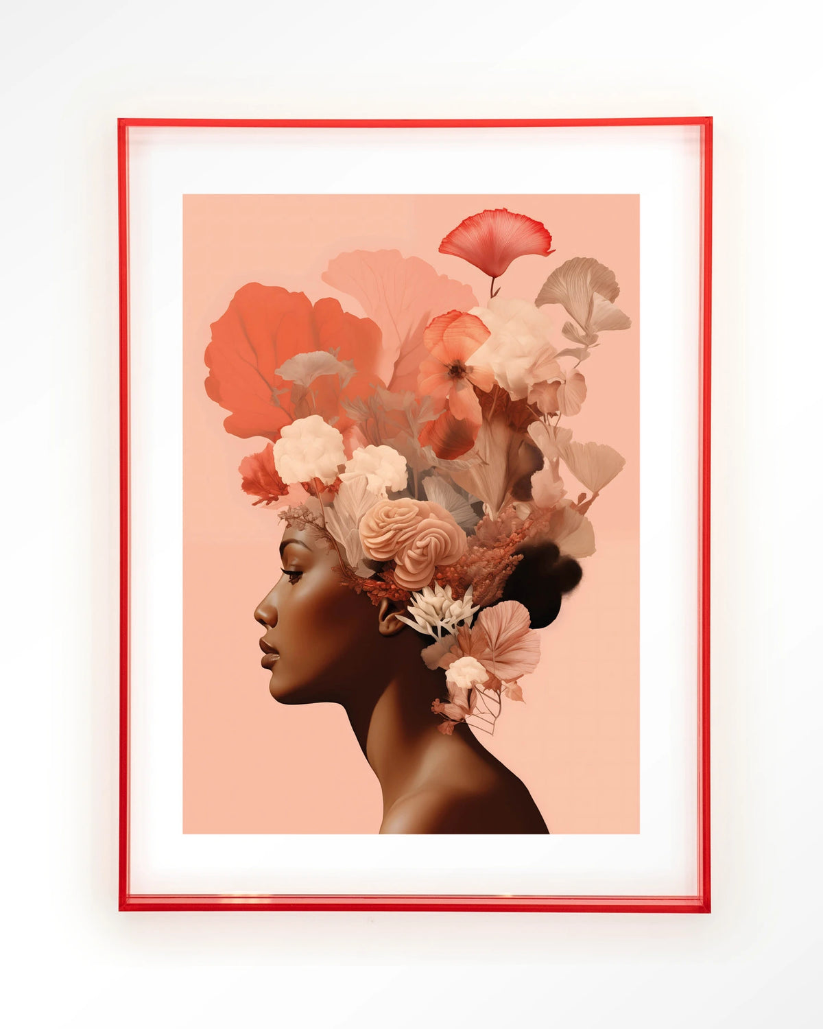 Flower Crown – vrouw met bloemen in haar – Art print – Acryl roze