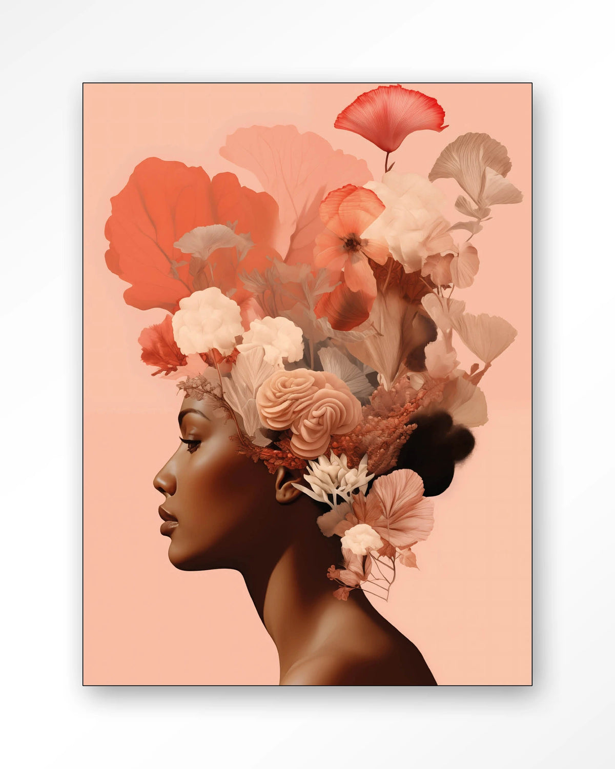 Flower Crown – vrouw met bloemen in haar – Wandkleed – Frame – zwart