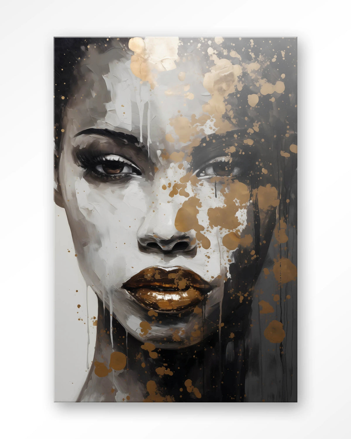 Golden Girl – gezicht van vrouw met goud en zwart – Glas – Blinde montage