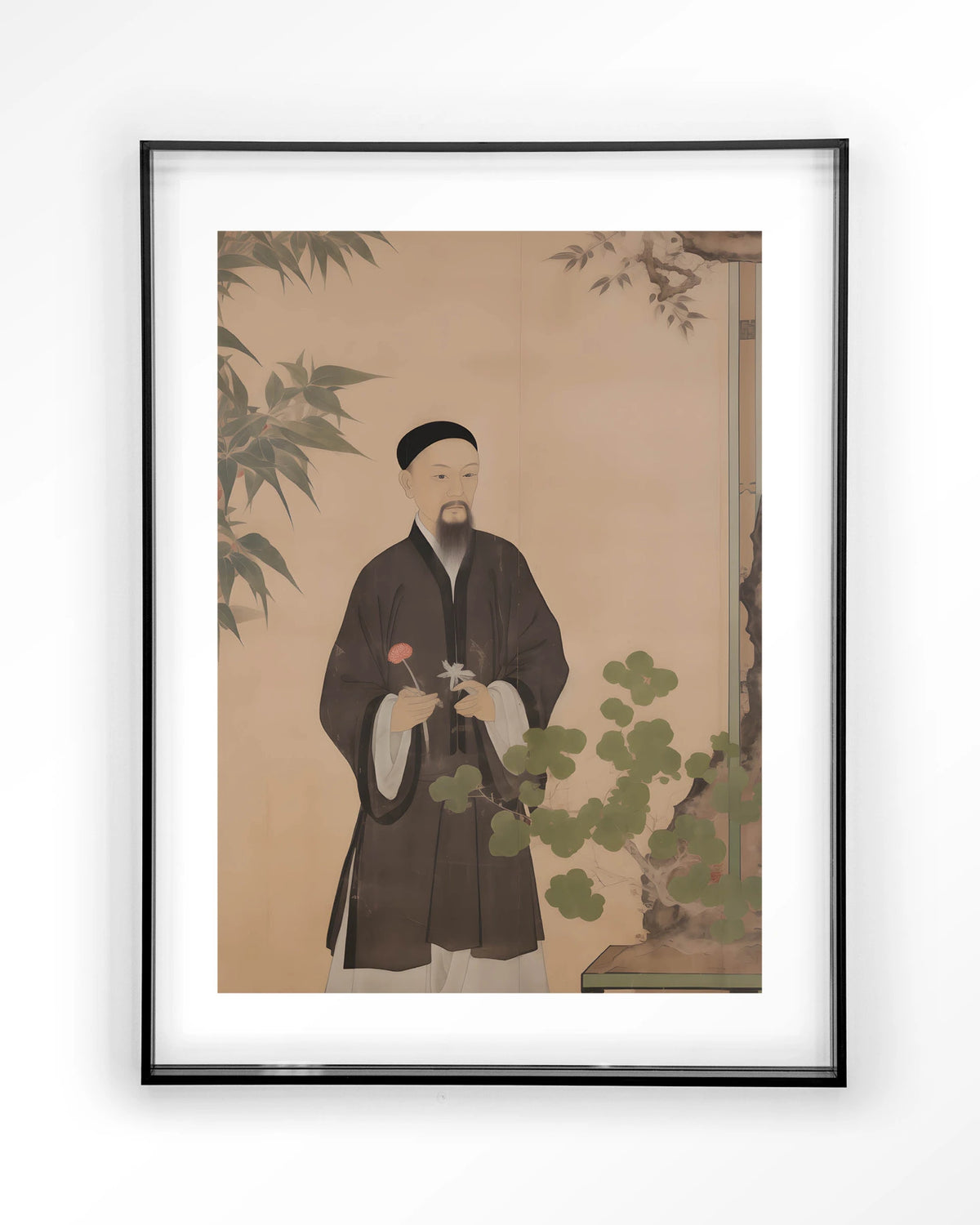 Sakura – Chinees portret man met bloem – Art print – Acryl zwart