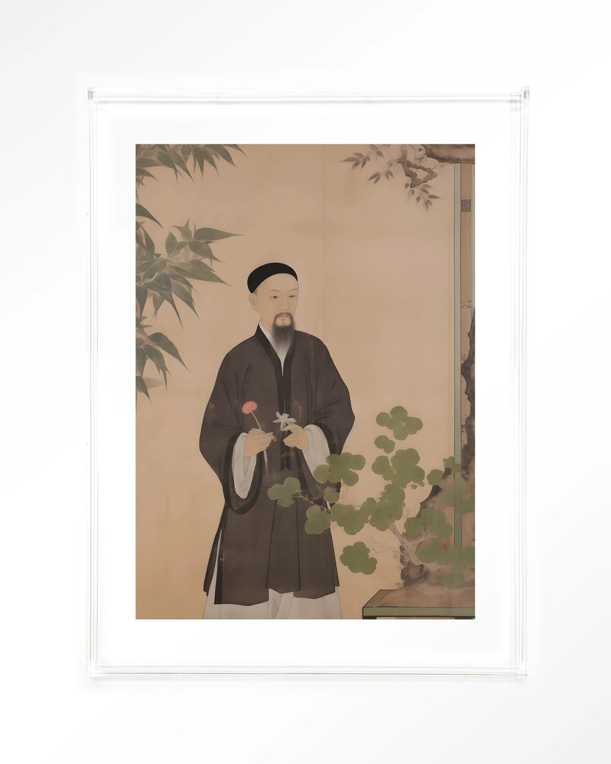 Sakura – Chinees portret man met bloem – Art print – Acryl doorzichtig