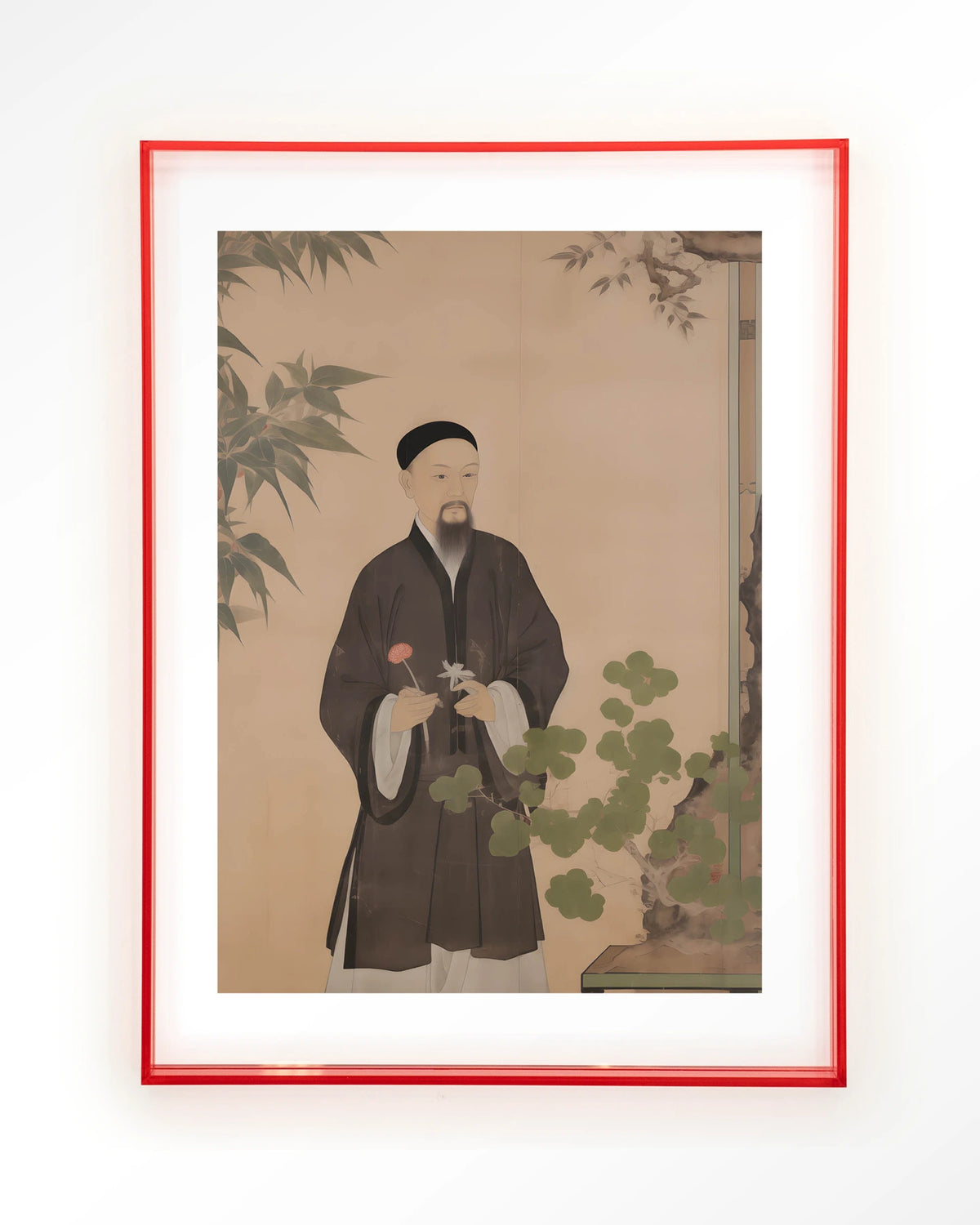 Sakura – Chinees portret man met bloem – Art print – Acryl roze