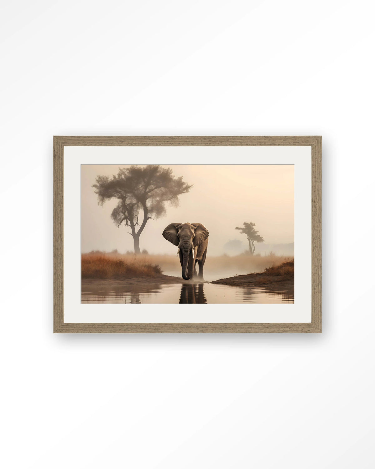 Savannah Elephant – olifant in de savanne – Art print – Hout bruin + passe-partout