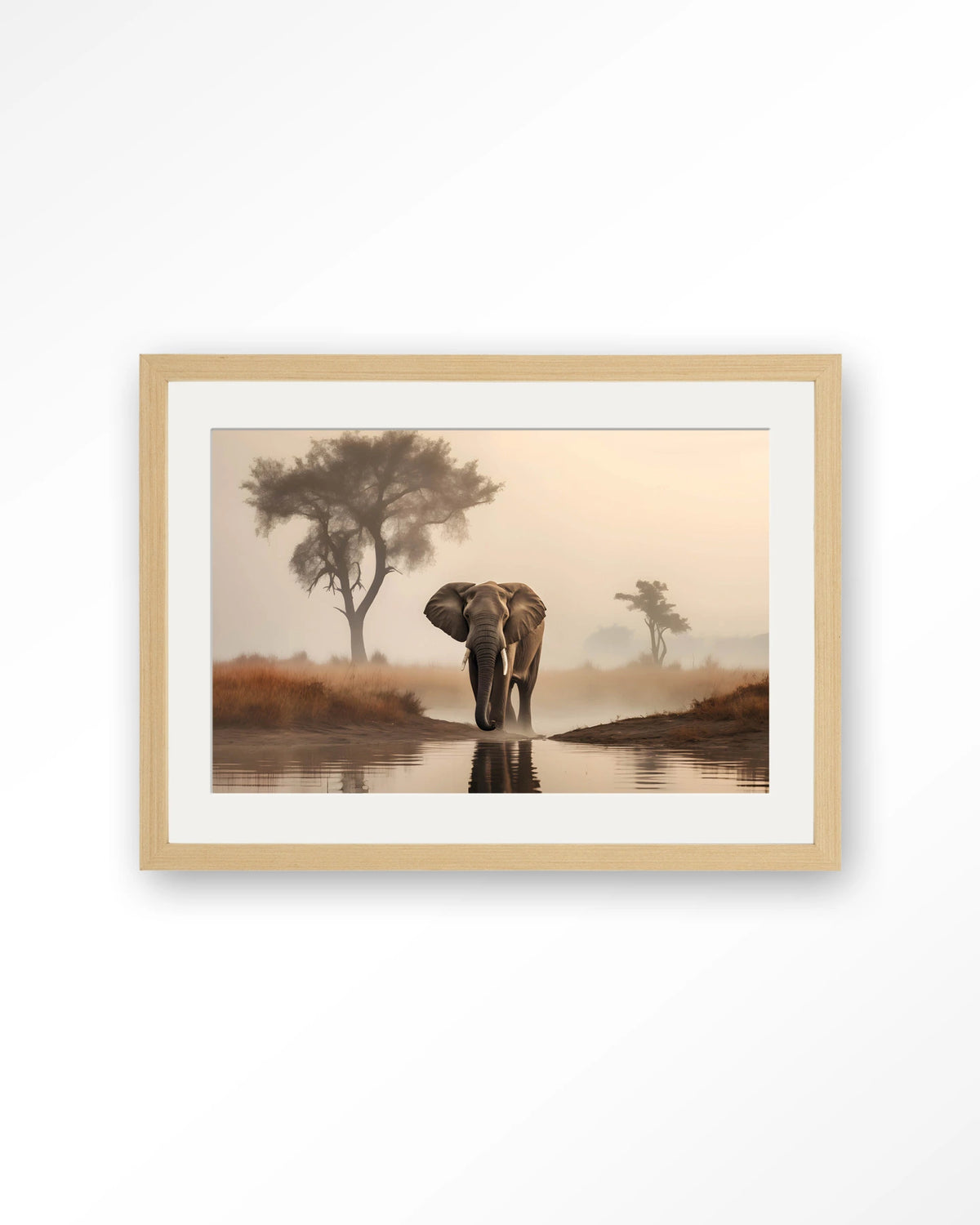 Savannah Elephant – olifant in de savanne – Art print – Hout naturel + passe-partout