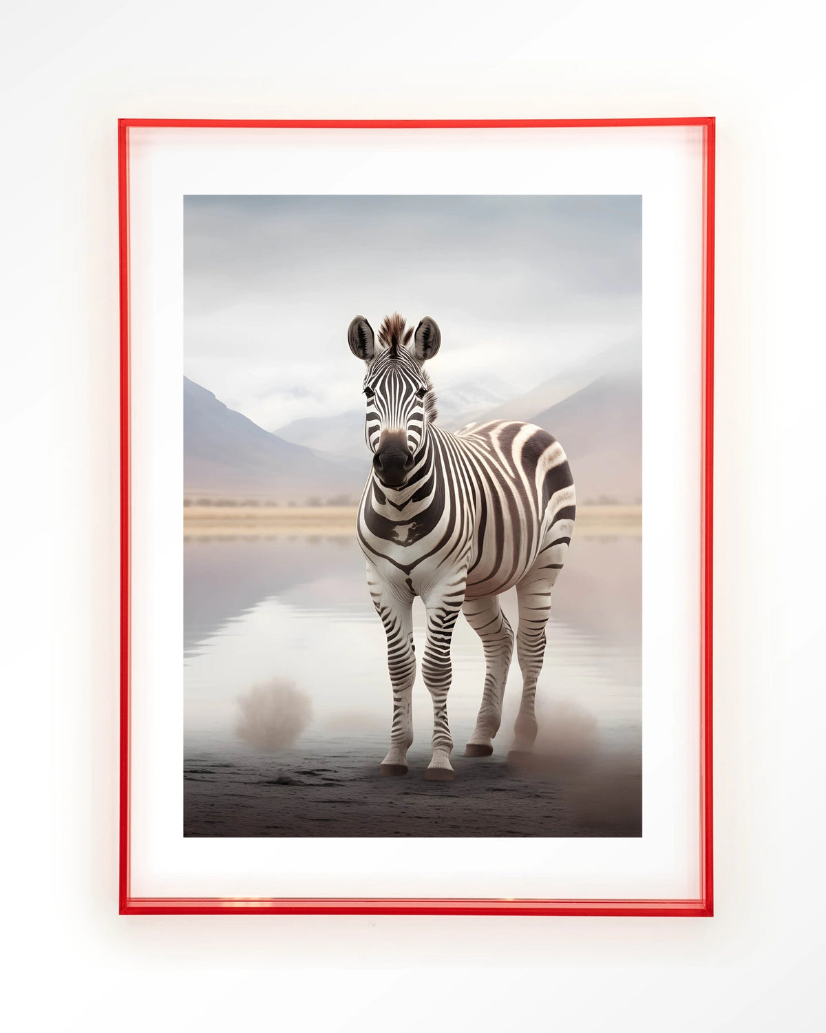 Zebra Mist – zebra in mistig landschap – Art print – Acryl roze